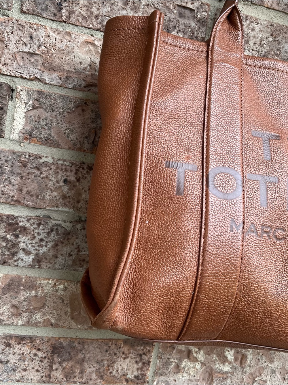 Marc Jacobs Tote Bag Full Grain Leather Large Luxury Handbag Travel Brown Tan - Picture 9 of 16